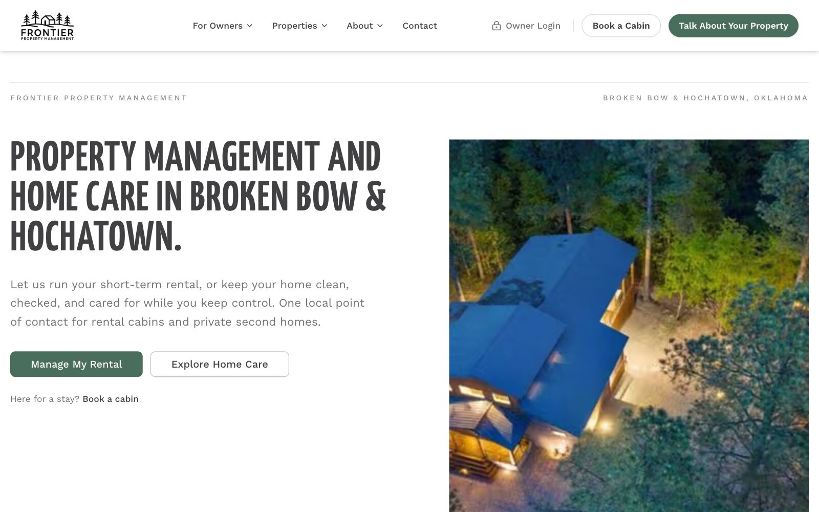 The Frontier Property Management website on a desktop browser