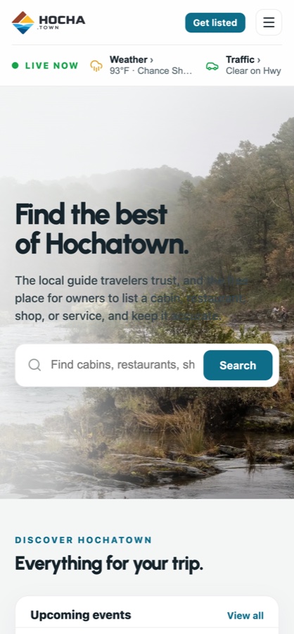 The hocha.town website on a phone